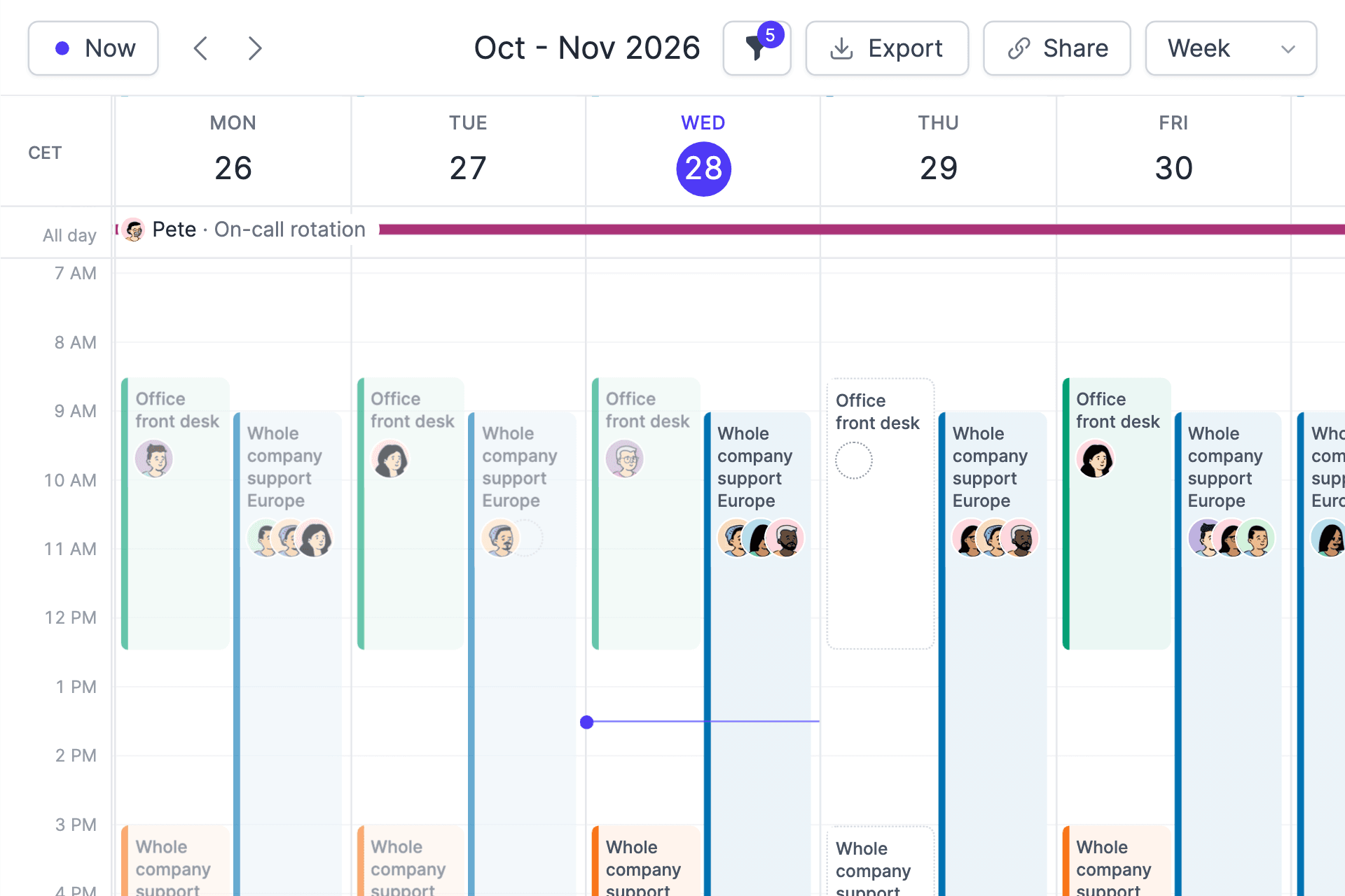 Screenshot of the TurnShift calendar week view
